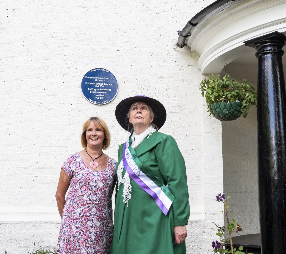 Author Kathy Atherton with 'Mrs Pankhurst'