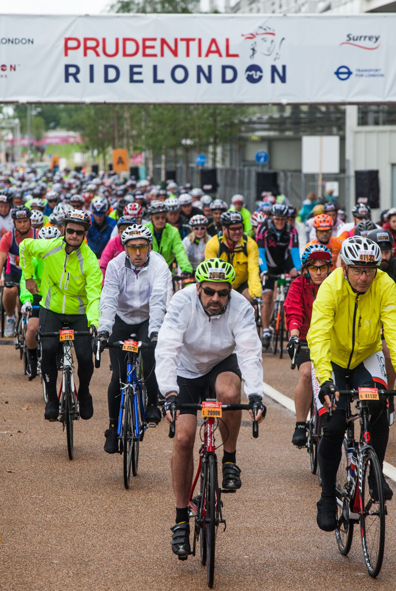 Damp cyclists on the RideLondon 2014