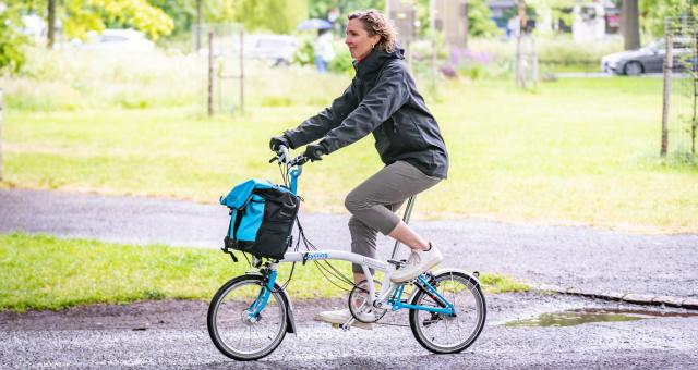 Cycling UK chief executive Sarah Mitchell on a Brompton cycle