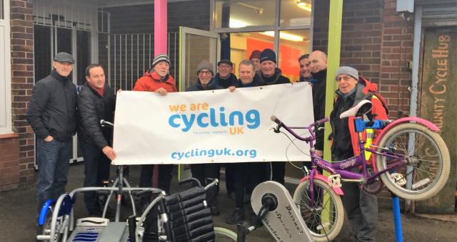 Members of Cycling UK Merseyside and Eastham Community Cycle Club with adapted cycles