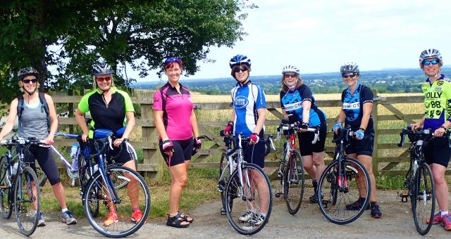 Sue Booth and a group of female cyclists