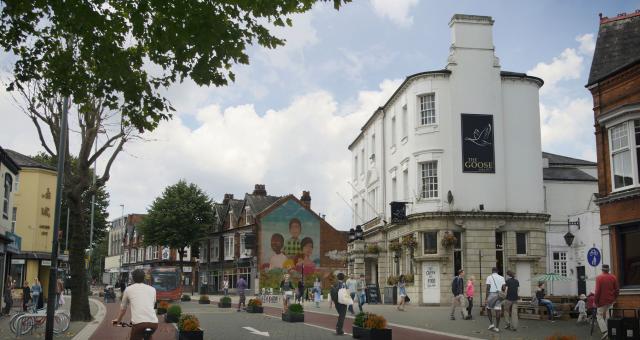 A mock up of a high street designed for people walking and cycling