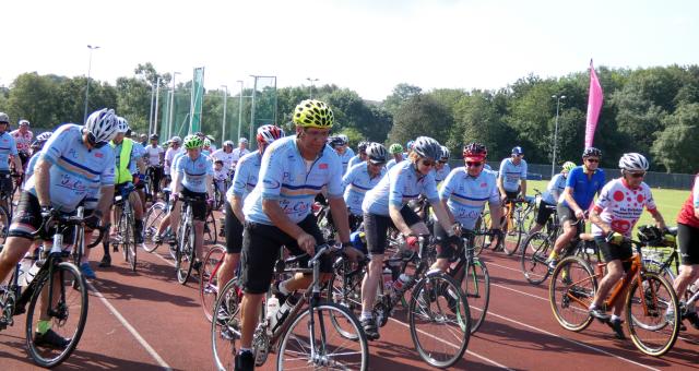 Cyclists leave Cleckheaton at the start of the Jo Cox Way in 2019