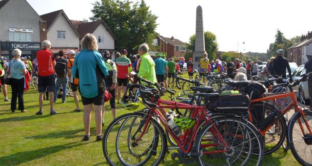 Cyclists gathered at the Meriden Memorial Service, photo taken by Derek Churchard